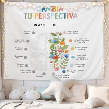 Imagem de CIOJUNE Tapeçaria de saúde mental, tapeçarias de afirmações positivas para sala de aula, mentalidade de crescimento, tapeçaria de saúde mental, decoração de parede, pano de fundo para consultoria