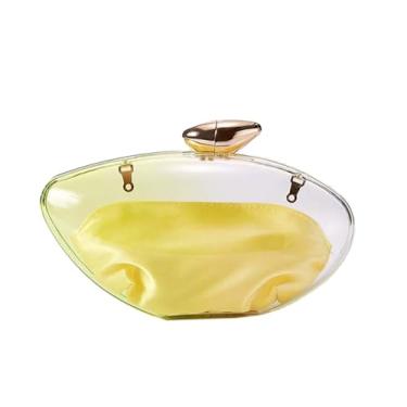 Imagem de PSBIY Bolsa feminina de acrílico para noite, bolsa de mão transparente exclusiva com corrente removível para festa de casamento, formatura, Amarelo