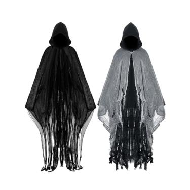 Imagem de Geyoga 2 Pcs Halloween Hooded Cloak Medieval Renaissance Gothic Wizard Robe Scary Grim Reaper Cosplay Costume for Unisex(Black, XL)