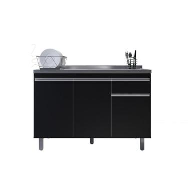 Imagem de Balcão P/ Pia de Inox 120cm Preto 3 Portas 1 Gaveta S/ Tampo