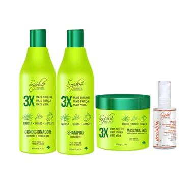 Imagem de Kit Quiabo, Shampoo + Máscara SOS + Condicionador 500ml + Reparador de Pontas 60ml, Tratamento Capilar com Quiabo, Abacate e Babosa