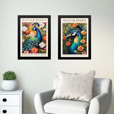 Imagem de Kit 2 Quadros Arte Pavão - William Morris 45X34Cm