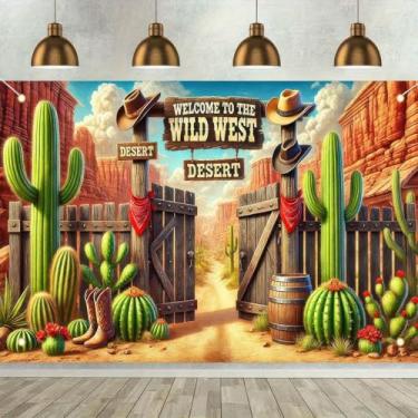 Imagem de BlissYard Banner de decoração de festa ocidental 188 x 109 cm grande cenário de caubói faixa de fundo tema ocidental Bem-vindo ao velho oeste suprimentos de festa decoração oeste pano de fundo foto