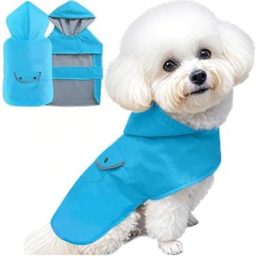 Imagem de BECNBEAU Capa de chuva para cães impermeável roupas para animais de estimação jaqueta de chuva poncho roupa de chuva com capuz camada dupla forro quente trela orifício ajustável para cães médios,