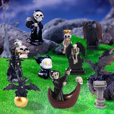 Imagem de Kisoy 11 peças de miniaturas de Halloween mini ornamentos de caveira fantasma de resina para decoração de artesanato, jardins de fadas, capas de telefone, clipes de cabelo e lembrancinhas de festa