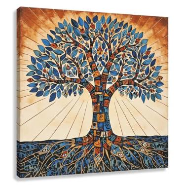 Imagem de Árvore da Vida Arte de parede Impressão em tela Símbolos espirituais Decoração de sala de estar Pintura 40x40cmx1