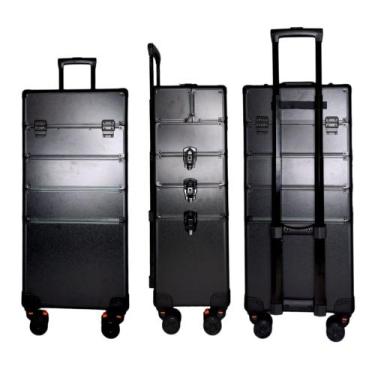 Imagem de Maleta Mala Maquiagem Profissional Completa Rodinhas Dividida 4 Andar 