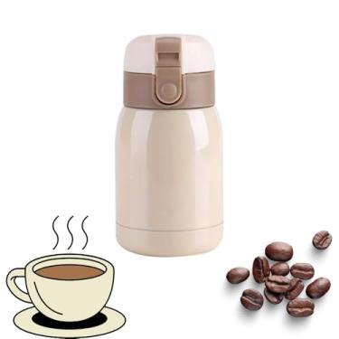 Imagem de Garrafa Térmica Pequeno Inox com Tampa Antivazamento | Compacto e Elegante | Ideal para Bolsa, Lancheira, Mochila e Viagem | Mantém Quente e Frio | 200ml | Ideal para chá, café e suco. (Bege)