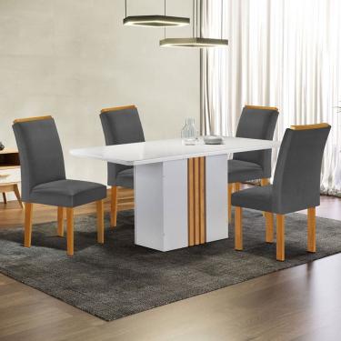 Imagem de Mesa de Jantar 4 Lugares Celeste Luisa com Vidro Off White/Cinamomo/Cinza - Cel Móveis