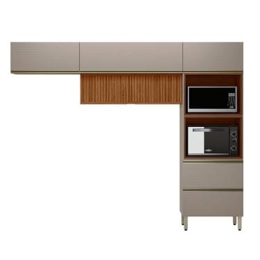 Imagem de Cozinha Modulada Proença 3 Peças com Torre Quente 2 Fornos e Aéreo 120cm Ripado - Demartêz