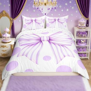 Imagem de Conjunto de capa de edredom infantil com gravata borboleta tamanho casal, conjunto de cama romântico adorável princesa meninas meninos, decoração de quarto kawaii, fantasia sonhadora, capa de colcha