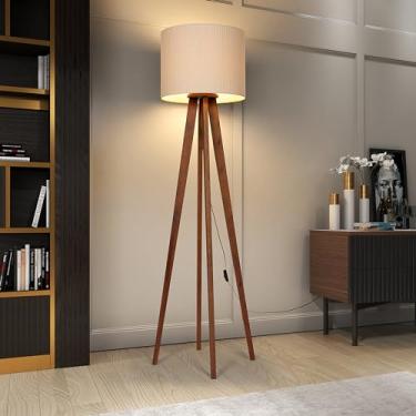 Imagem de D+MOB Luminária de Chão Madri 4 Pés Madeira com Cúpula Tecido 158cm Design Moderno (Bege Trame)