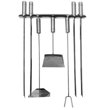 Imagem de Kit Limpeza Churrasqueira Com Espetos Reforçados Em Inox E Suporte Fixo De Parede Para Área Gourmet