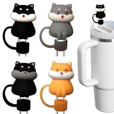 Imagem de Amreich Topos de palha de gato fofo | Tampas de cobertura de palha de silicone de 10 mm para copos Stanley Cup 30/1,134 g | Acessórios de copo Stanley 3D presentes para mãe de gato