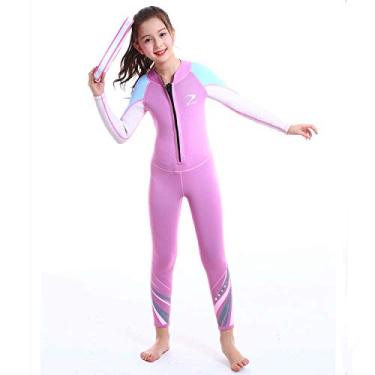 Imagem de ZCCO Roupa de mergulho infantil, roupa de banho térmica de neoprene de 2,5 mm, roupa de banho molhada para meninas, roupas de banho de uma peça para meninas, roupa de banho quente de manga comprida