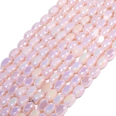 Imagem de Songxi 70 peças de contas de vidro ovais semi banhadas cor de porcelana rosa para fabricação de joias, contas de cristal feitas à mão 5 x 8 mm para pulseira, colar, chaveiro, contas espaçadoras soltas