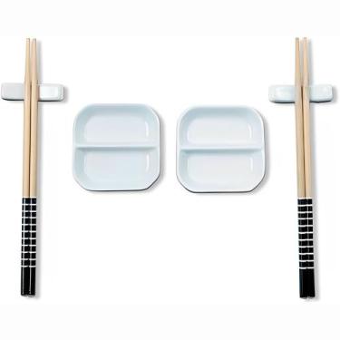 Imagem de Kit conjunto comida oriental japonesa sushi p/ 2 pessoas madeira + por