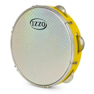 Imagem de Pandeiro Izzo 10" ABS Amarelo com Pele Metalizada Corpo Leve e Resistente 6 Afinadores 5 Pares de Platinelas Flandres