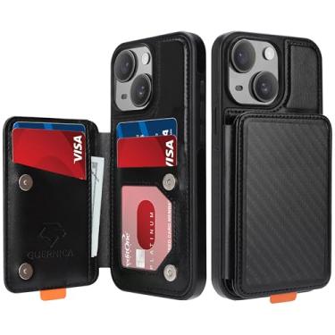 Imagem de GUERNICA Capa carteira para iPhone 13/iPhone 14 (6,1 polegadas) com suporte para cartão, bloqueio de RFID para mulheres e homens, capa de telefone à prova de choque para Apple 13/Apple 14, A - preta