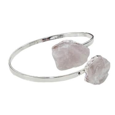 Imagem de Bracelete Pulseira Pedra Natural Quartzo Rosa Ajustável - Equilíbrio P