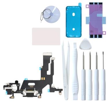 Imagem de LOZOP Substituição de porta de carregamento para iPhone 11, conector de dock e montagem de microfone com ferramentas de reparo para iPhone 11 de 6,1 polegadas, todas as operadoras (preto)