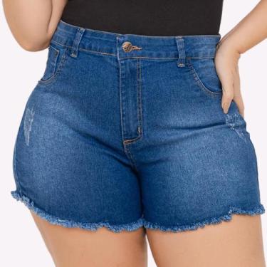Imagem de Short Jeans Feminino Cintura Alta Lycra Shorts Plus Size Meia Coxa Bar