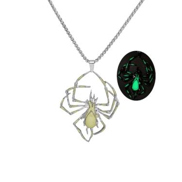 Imagem de VIYPDRST Colar feminino de aranha gótico com pingente de aranha luminoso, estilo punk, réptil, pingente de Halloween, joia que brilha no escuro, one size, Metal, Sem Pedra Preciosa