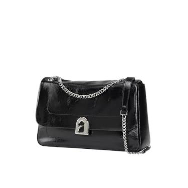 Imagem de LA FESTIN Bolsa de ombro pequena de designer para mulheres, bolsa tiracolo moderna com alça de corrente, bolsa de couro preta