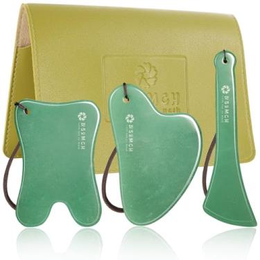 Imagem de Lusomch Gua Sha Tools 3 peças de pedra de jade gwashah natural em vez de kit Gua Sha de aço inoxidável, design antiqueda, pedras de massagem suaves para rosto, pescoço, mandíbula e assim por diante