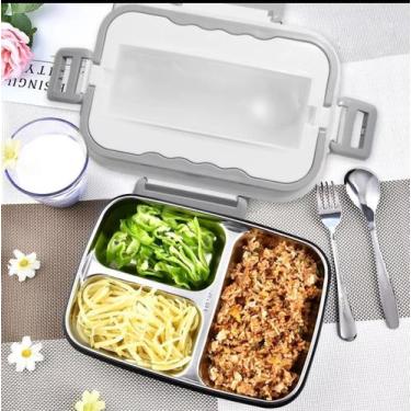 Imagem de Marmita Elétrica com 3 Divisórias Lancheira Aquecida Ideal Para Viagem