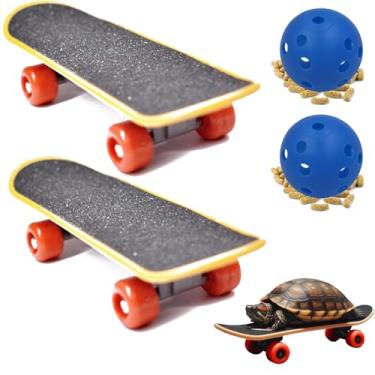 Imagem de Lengnuantazhi Conjunto de 2 skates de tartaruga e bolas de petisco, mini répteis de caminhada, acessório de skate rápido, brinquedo de treinamento divertido para brincar de papagaio (azul)