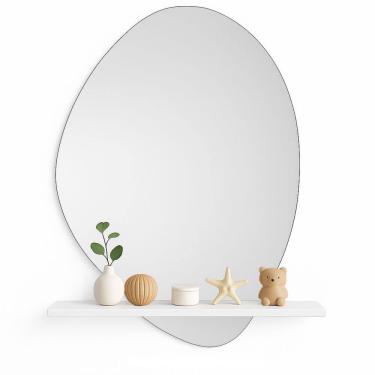 Imagem de Espelho Decorativo 95Cm Prateleira Mdf Branca Sala Recepção