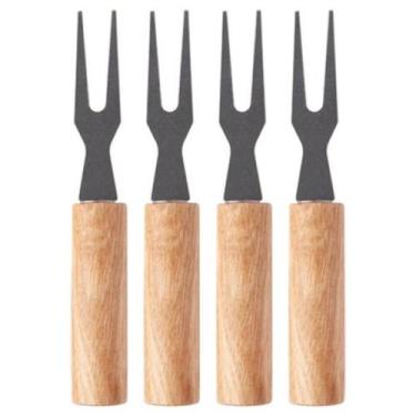 Imagem de Kit 4 Garfos Petisco Inox e Madeira 10cm Clink para Queijos, Frutas, S