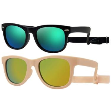Imagem de COOLSOME Óculos de sol polarizados com proteção UV flexível para bebês/bebês pequenos para idades de 0 a 3 anos, Rosa + preto/verde, 2 peças, Baby(0-2 years old/0-24 months)115mm