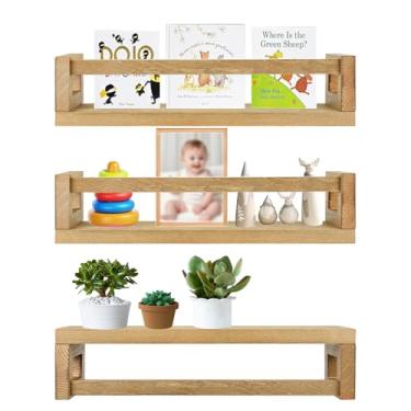 Imagem de Jwinkumy Estante flutuante de 3 peças – divisórias de estante de madeira montadas na parede adequadas para cozinha, quarto, quarto infantil, armazenamento de utensílios de cozinha, livros, brinquedos
