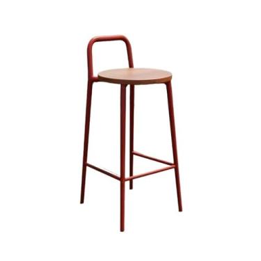Imagem de Banco de bar de pub Cadeira de bar minimalista para casa, restaurante, área externa, interna, ferro, banco alto, madeira, vermelho, 65/75 cm(Médio)