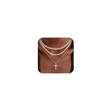 Imagem de Colar em camadas de ouro e prata para mulheres, não mancha, gargantilha delicada, colar grosso, pingente de pilha, conjunto de colar de corrente com pingente de pingente banhado a ouro 14K longo