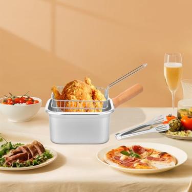 Imagem de Frigideira com cesta de cozinha de aço inoxidável grande capacidade versátil filtro de óleo frigideira portátil com chip aquecimento rápido suprimentos de cozinha para batatas fritas (3)