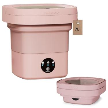 Imagem de ZZR SEVEN Máquina de lavar portátil, mini lavadora atualizada de 7L/12L com cesto giratório, adequada para roupas pequenas, design dobrável ideal para apartamento, casa, hotel e viagens (rosa, 7L)