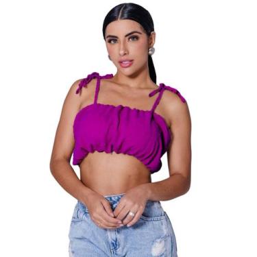 Imagem de Top cropped faixa bufante com bojo e alças de amarração ou sem alças d