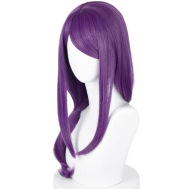 Imagem de Peruca de cosplay com meio comprimento e meio de cabelo sintético roxo
