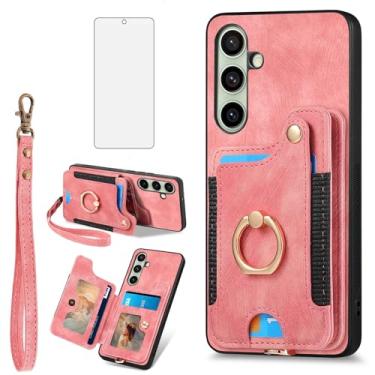 Imagem de Asuwish Capa de telefone para Samsung Galaxy S24 FE 5G capa carteira com protetor de tela de vidro temperado e alça de pulso RFID suporte para cartão de crédito anel suporte celular S 24 EF AI S24FE