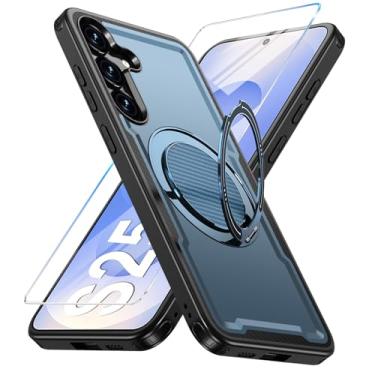 Imagem de Capa para Samsung Galaxy S24/S25 compatível com Mag-Safe, suporte de anel giratório 360, capa com suporte magnético, capa de telefone à prova de choque de grau militar, com protetor de tela, TPU e