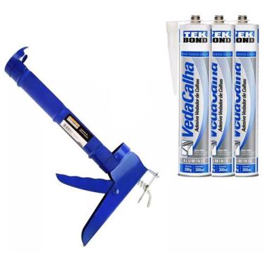 Imagem de Aplicador de Silicone Fechado + 3 Cola Silicone Veda Calha Telha Rufos