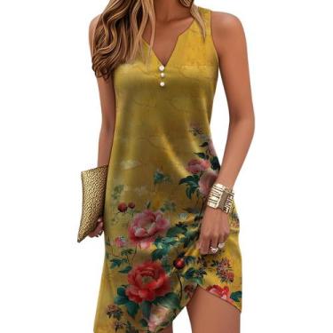 Imagem de Vestido floral HOTYD sem mangas com decote em V para verão e praia par