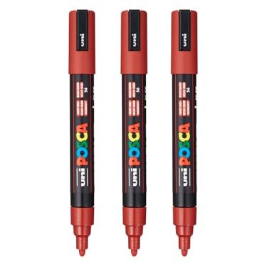 Imagem de posca Marcadores de tinta à base de água PC-5M, ponta média reversível (1,8-2,5 mm), vermelho rubi, 3 unidades