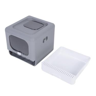 Imagem de GLOGLOW Caixas de Areia Padrão Caixa de Areia de Gato Dobrável, Entrada de de Maca de Gatinha de Entrada Superior Fechada Tipo de Ninhada Coberta de Vaso Sanitário para Gatos Internos 15,7 X 17,3 X