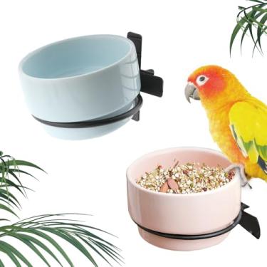Imagem de Pacote com 2 tigelas removíveis de cerâmica para pássaros, copo de comida, alimentador de água conveniente para gaiola, pequeno canário, periquito, periquito, calopsita, periquito, periquito