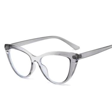 Imagem de Armação Óculos Feminino Olho de Gato TR90 com Lentes Sem Grau Anti Luz Azul e UV400 (Cinza)