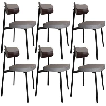 Imagem de Kit 06 Cadeiras Estofada Para Sala de Jantar Astrid Preto C01 Linho Cinza Courino Café - Lyam Decor